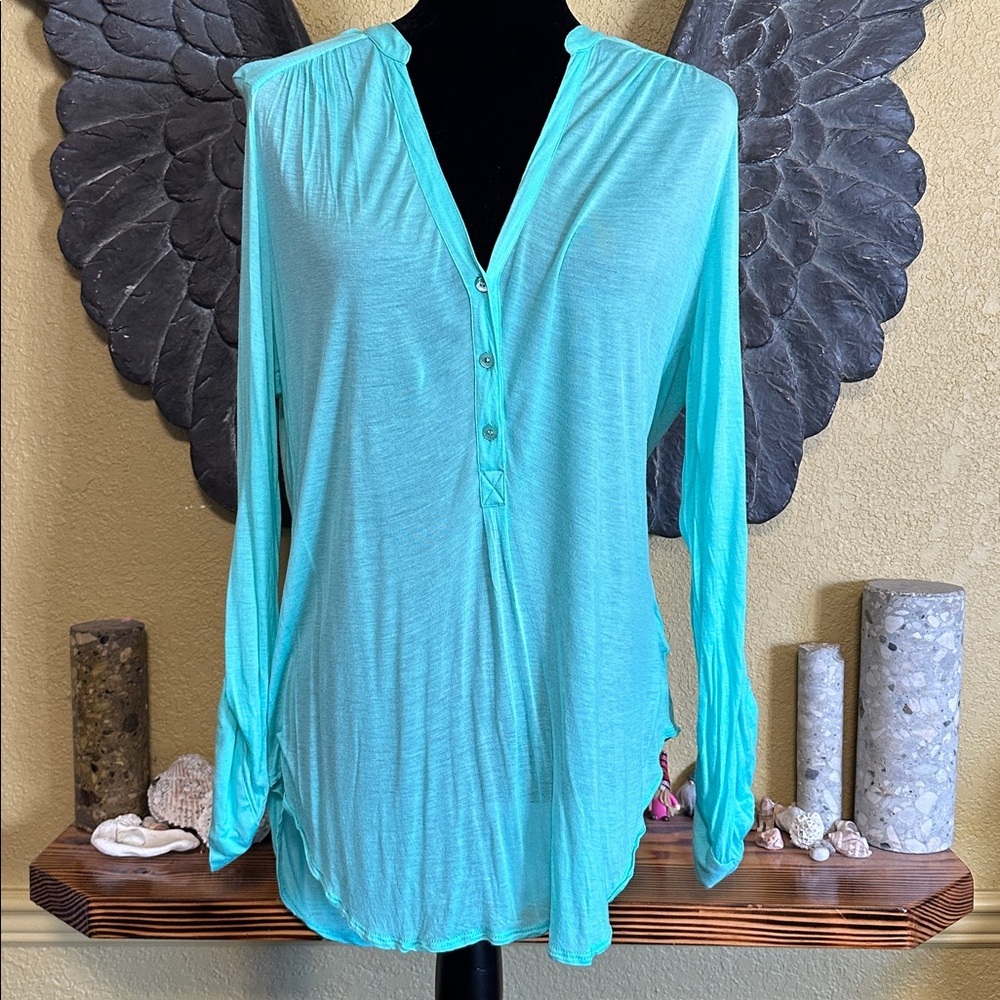 Babaton Turquoise Long Sleeve Button Up Shirt